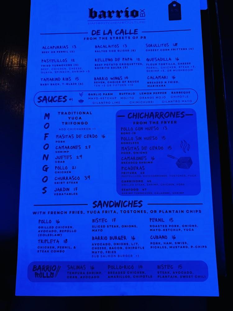 Barrio BX Menu image 3
